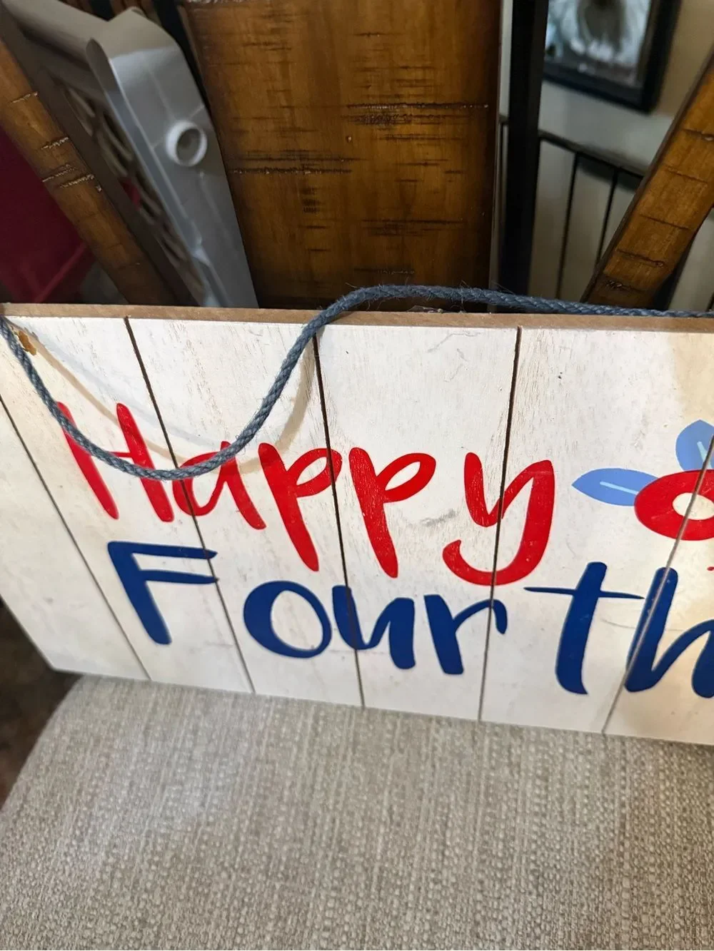 Happy Fourth Rustic Wooden Wall Sign - Red & Blue
